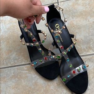 Black jeweled heels